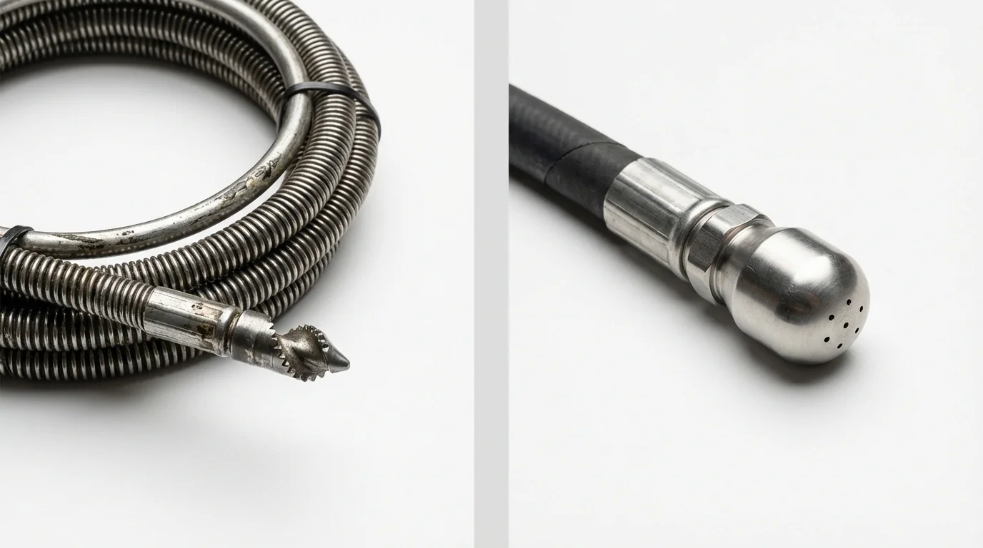 Drain snake cable and hydro jetting nozzle used for drain cleaning in Terra Alta, WV