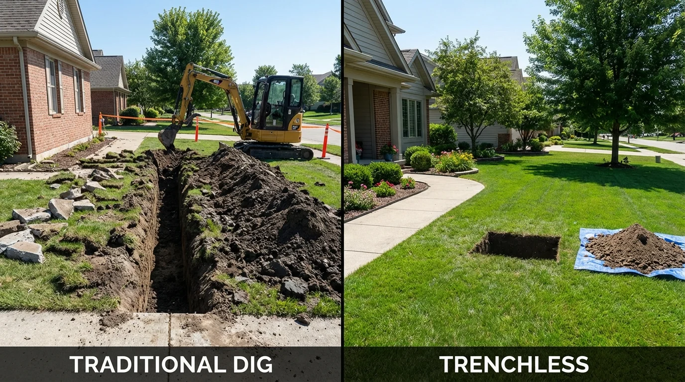 Trenchless sewer repair with minimal yard damage versus traditional excavation in Terra Alta, WV